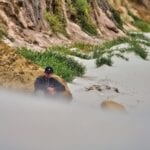 Camper been sand blasted at Cuyler Harbor on San Miguel Island